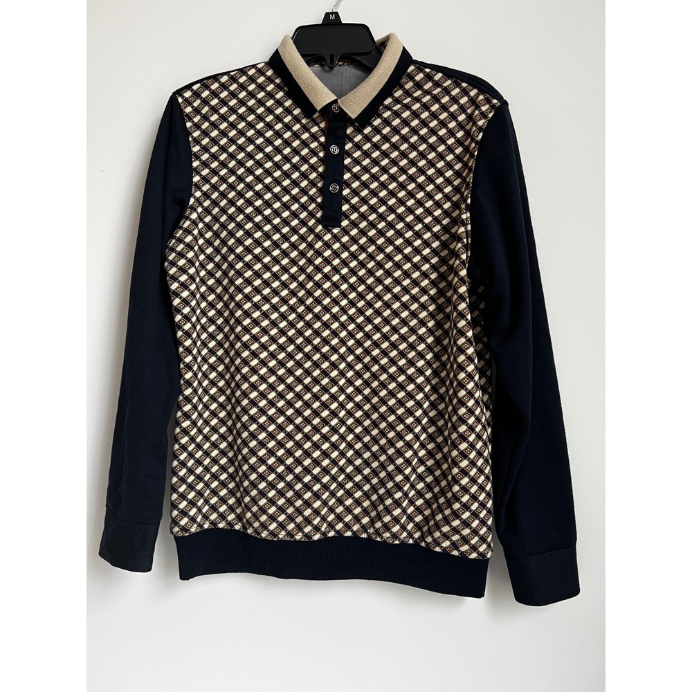Patterned Polo Shirt Long Sleeve Casual Pullover Knit Top Sz ?‎